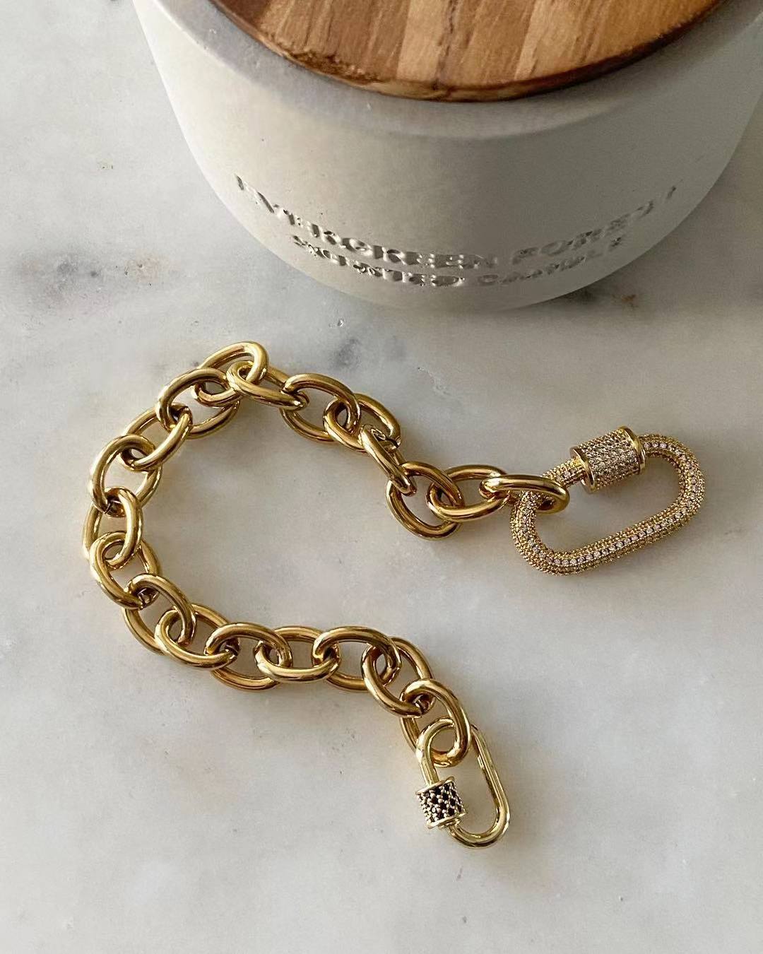 Double Oval Lock Sapphire Large Studded Bracelet