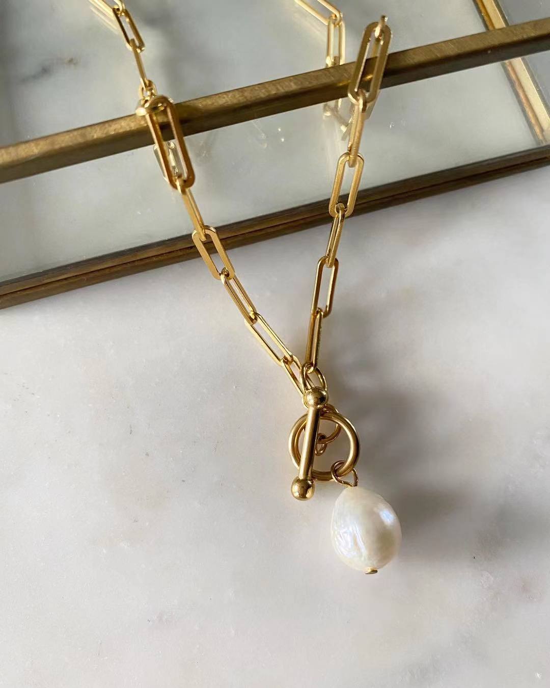 Maude Pearl Toggle Lock Necklace - Main Image