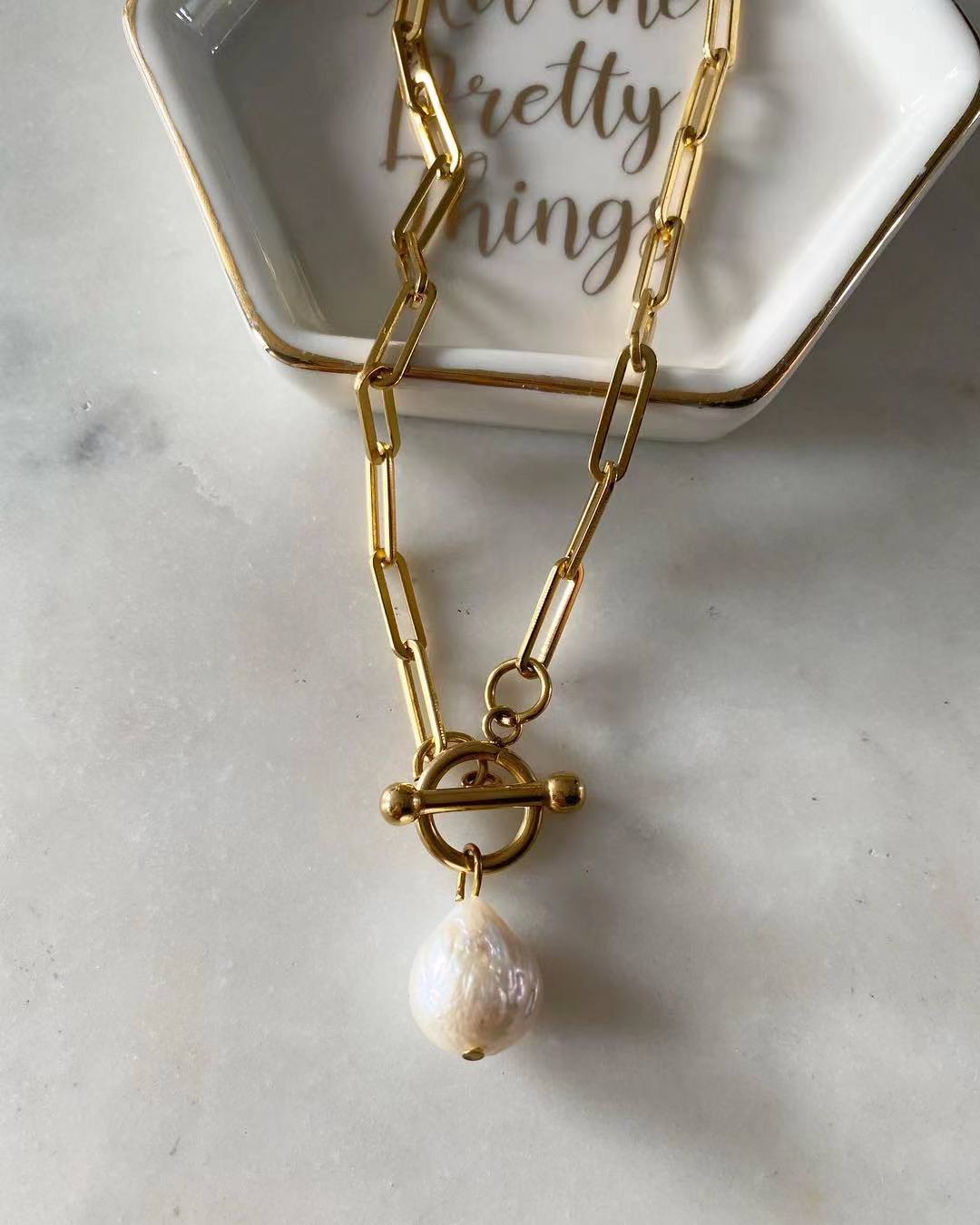Maude Pearl Toggle Lock Necklace