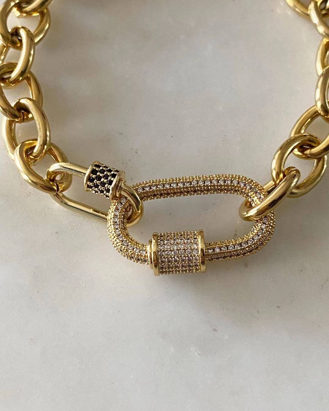 Double Oval Lock Sapphire Large Studded Bracelet