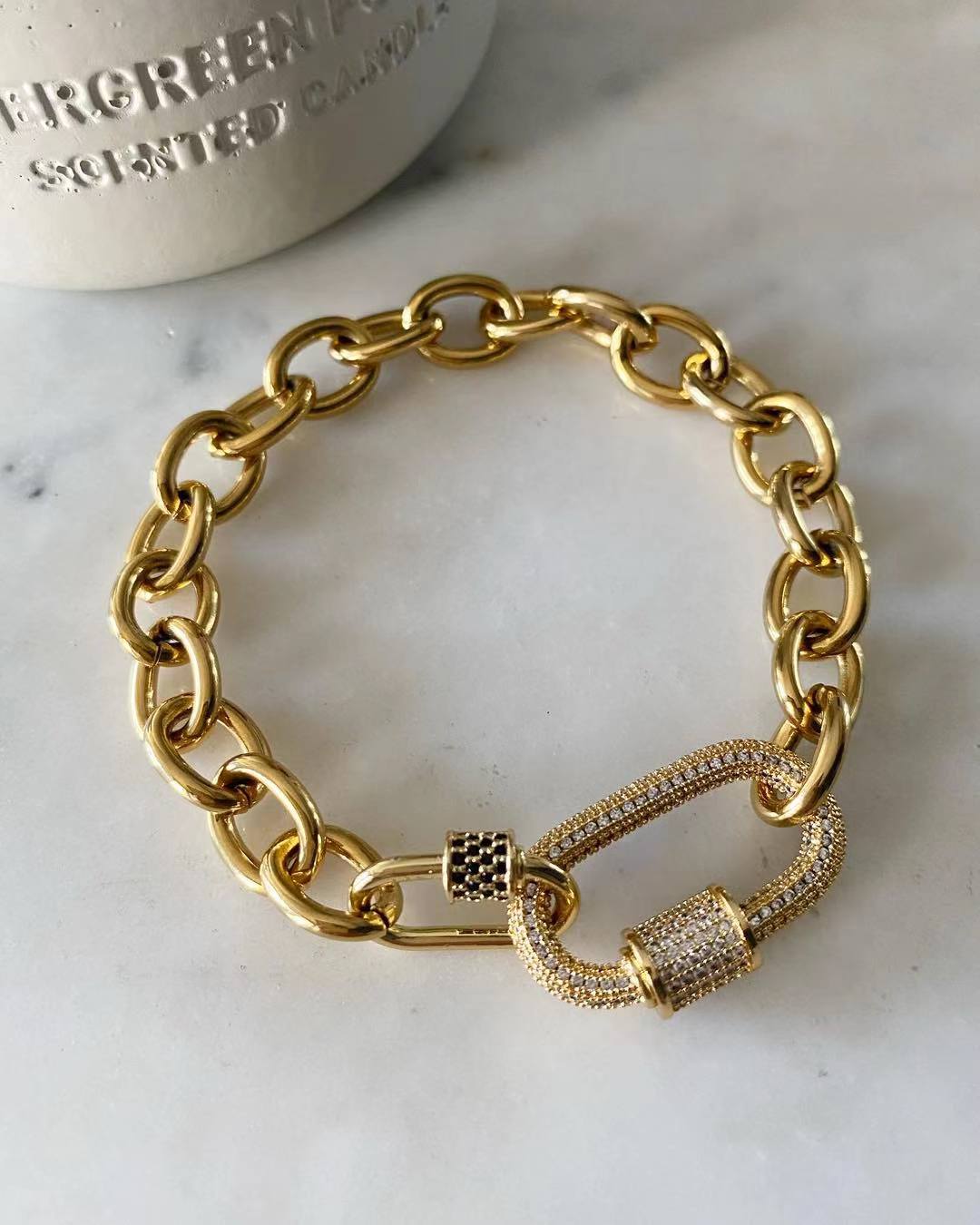 Double Oval Lock Sapphire Large Studded Bracelet