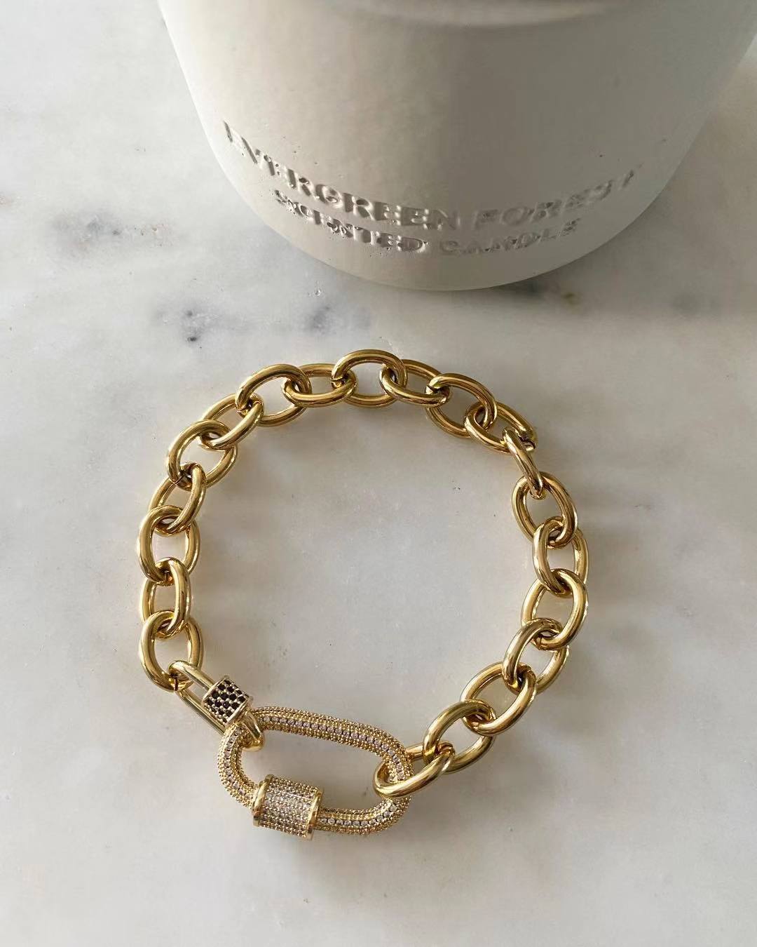 Double Oval Lock Sapphire Large Studded Bracelet