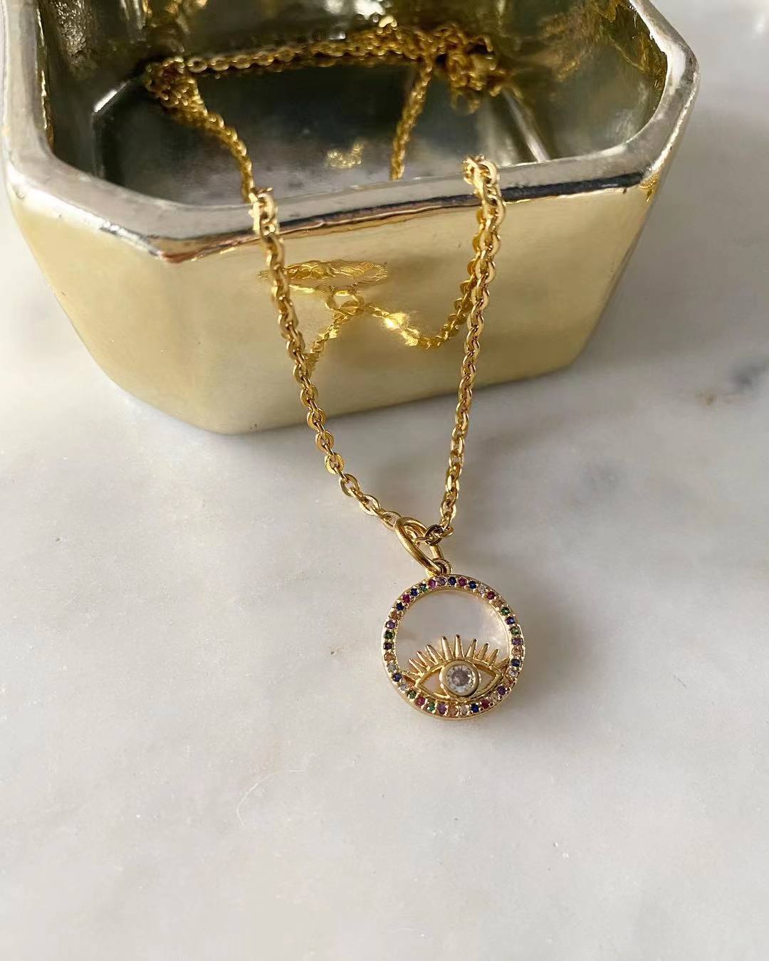 Evil Eye White Diamond Necklace