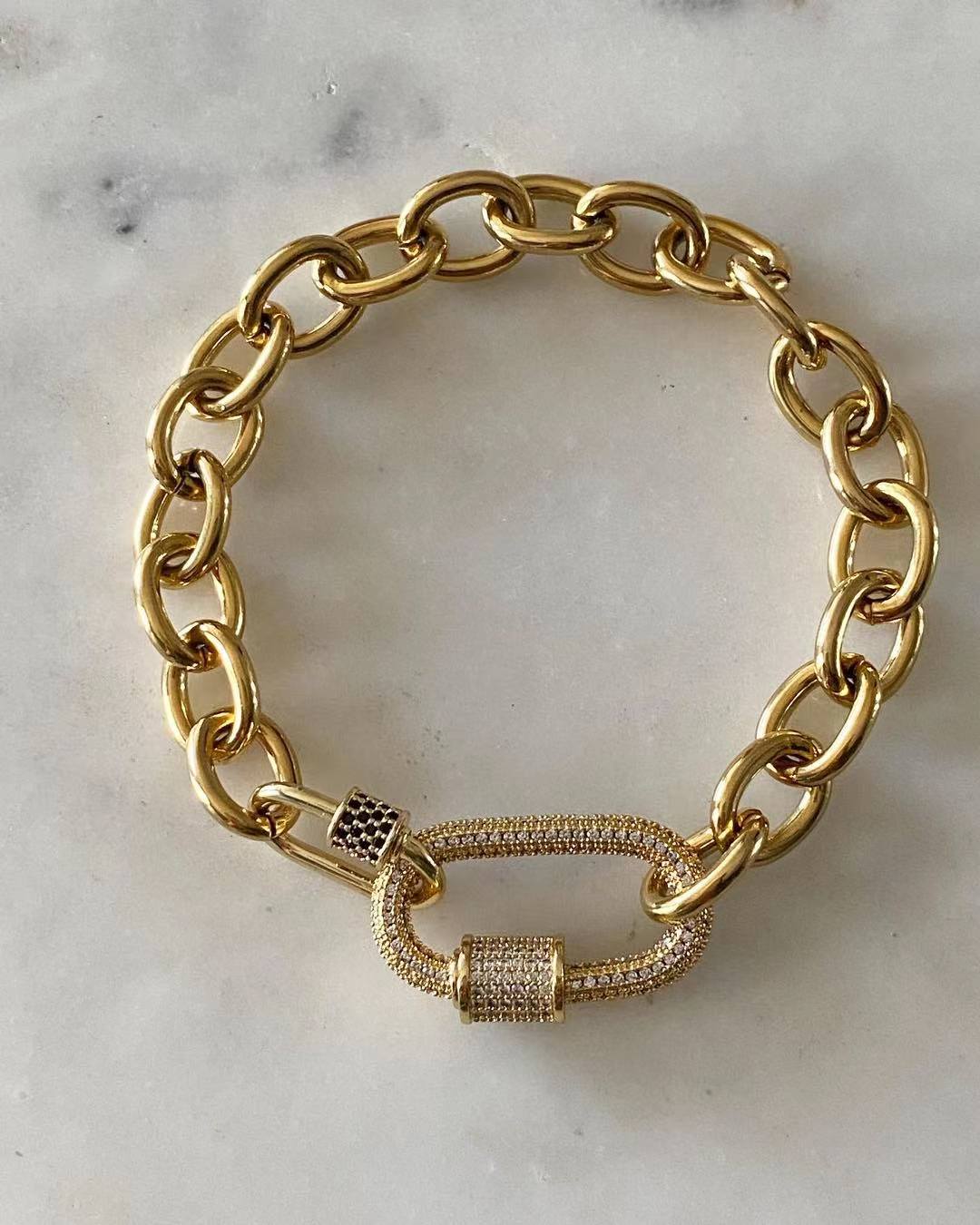 Double Oval Lock Sapphire Large Studded Bracelet