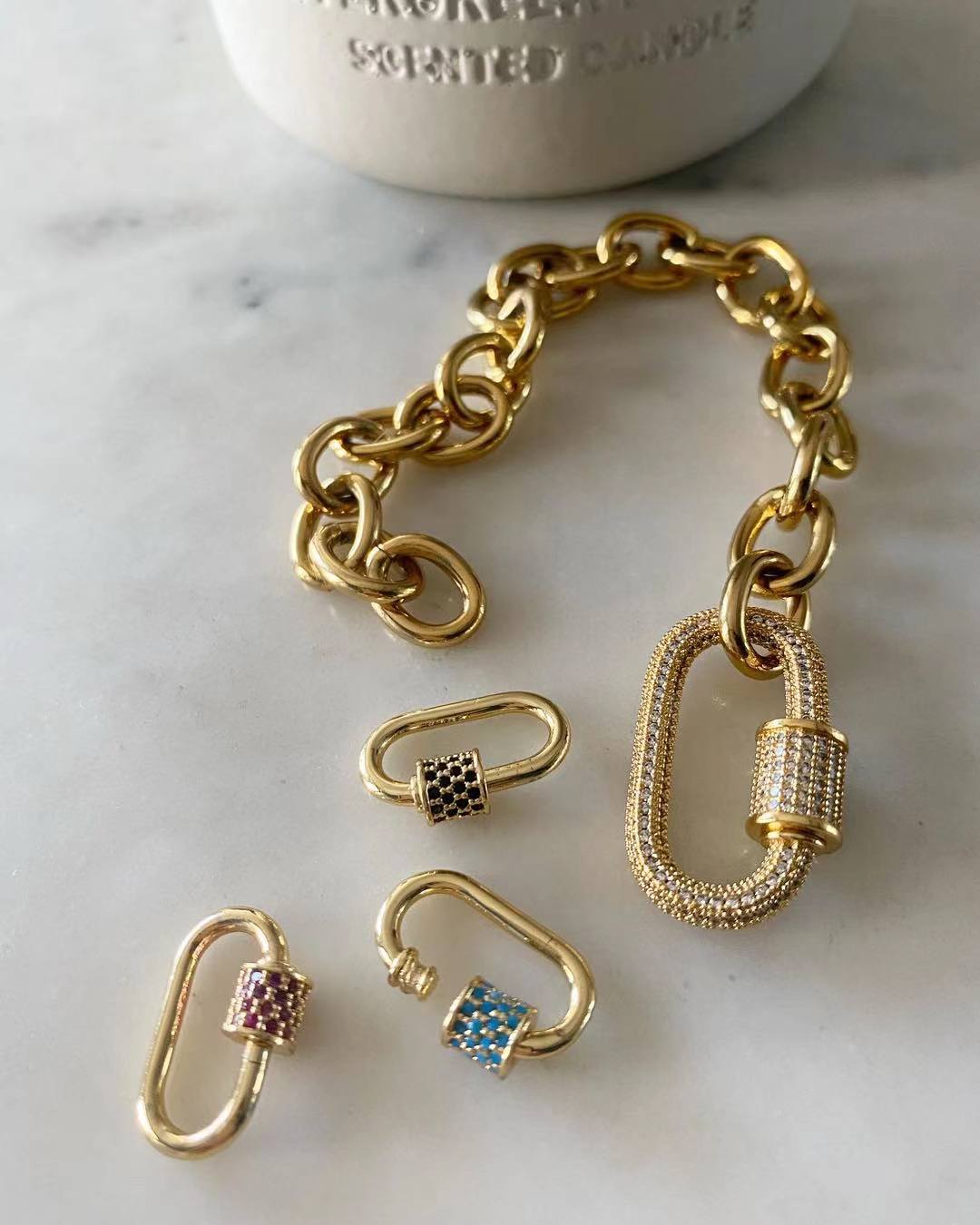 Double Oval Lock Sapphire Large Studded Bracelet