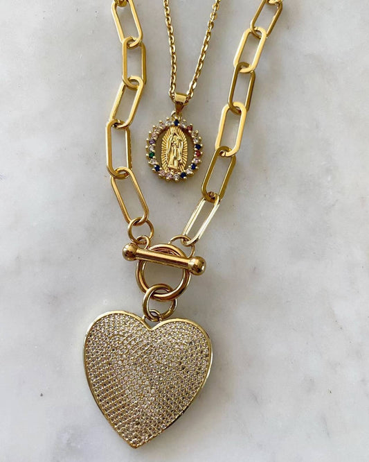 Our Lady of Guadalupe Multicolored & Kamala Heart Set Necklace