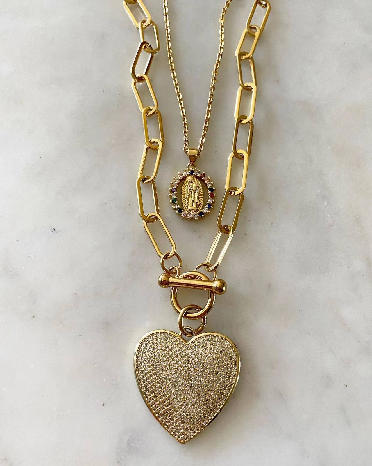 Our Lady of Guadalupe Multicolored & Kamala Heart Set Necklace