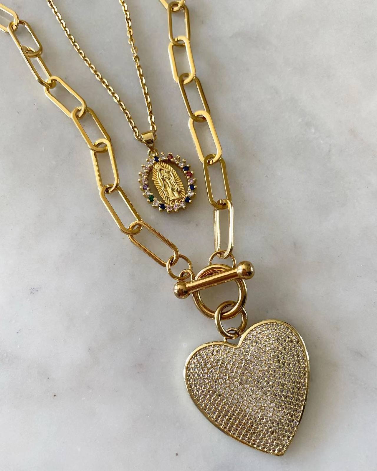 Our Lady of Guadalupe Multicolored & Kamala Heart Set Necklace