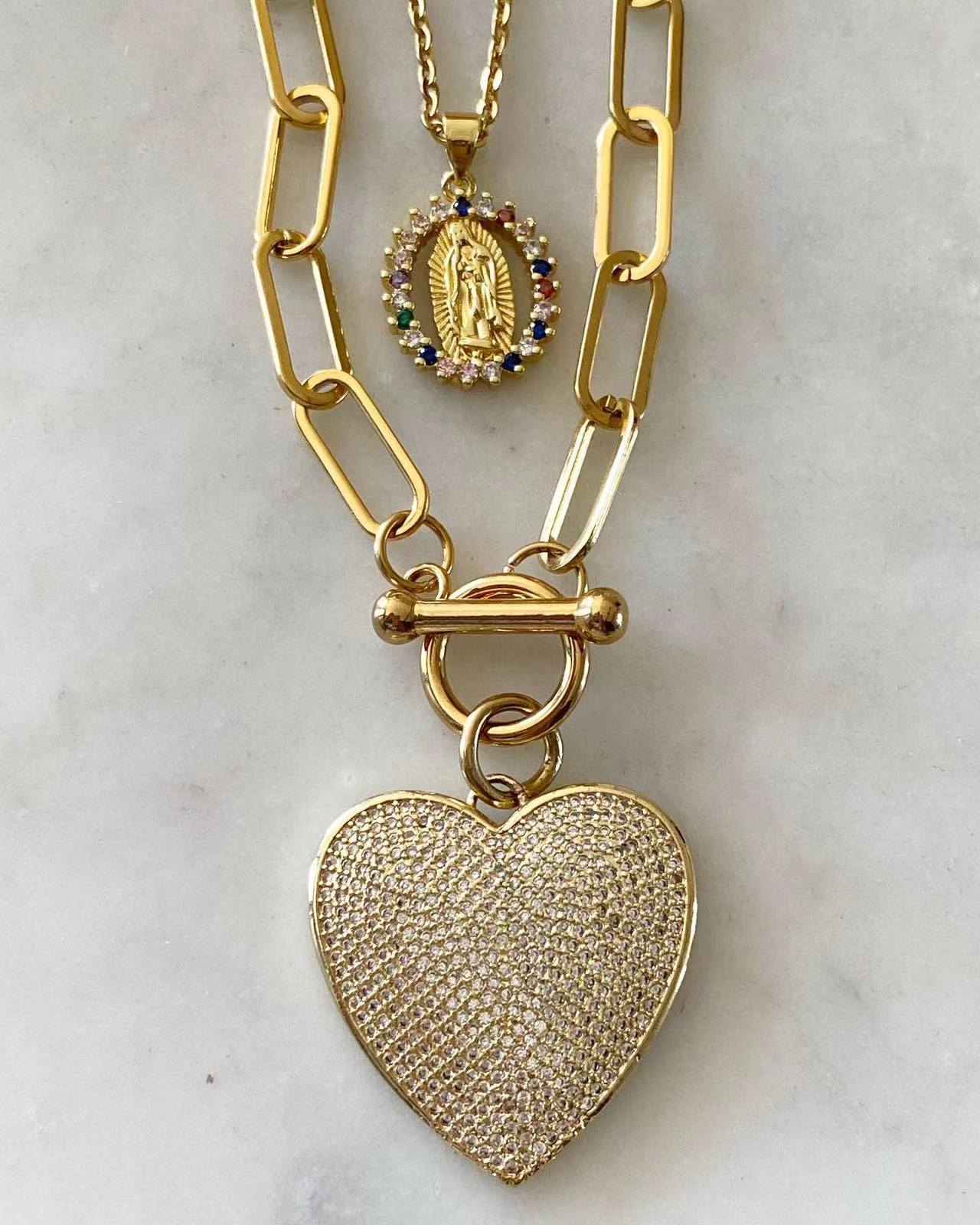 Our Lady of Guadalupe Multicolored & Kamala Heart Set Necklace