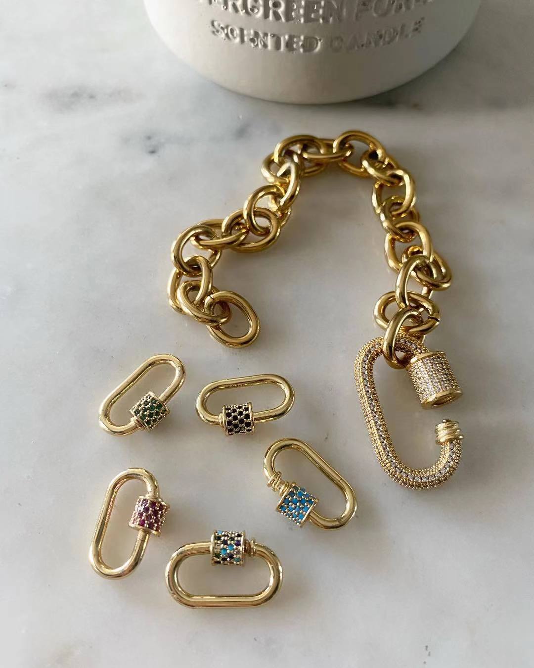 Double Oval Lock Sapphire Large Studded Bracelet