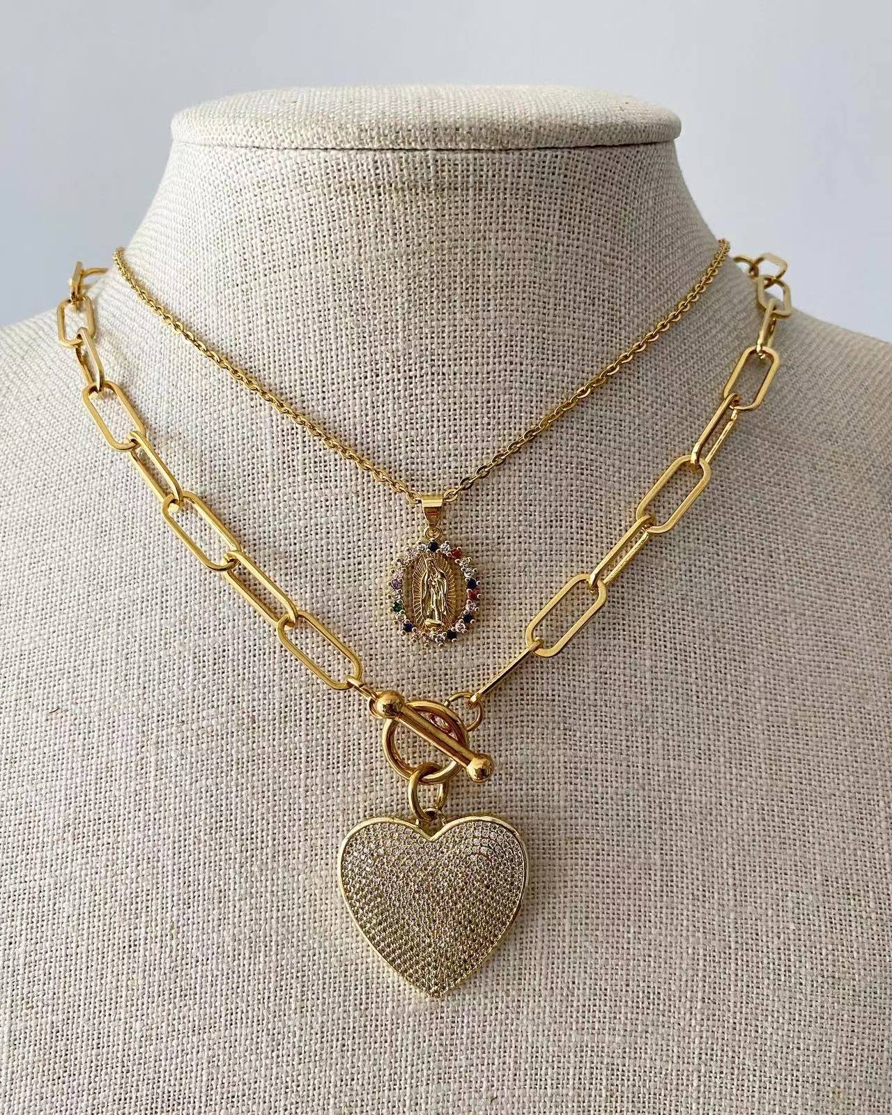 Our Lady of Guadalupe Multicolored & Kamala Heart Set Necklace