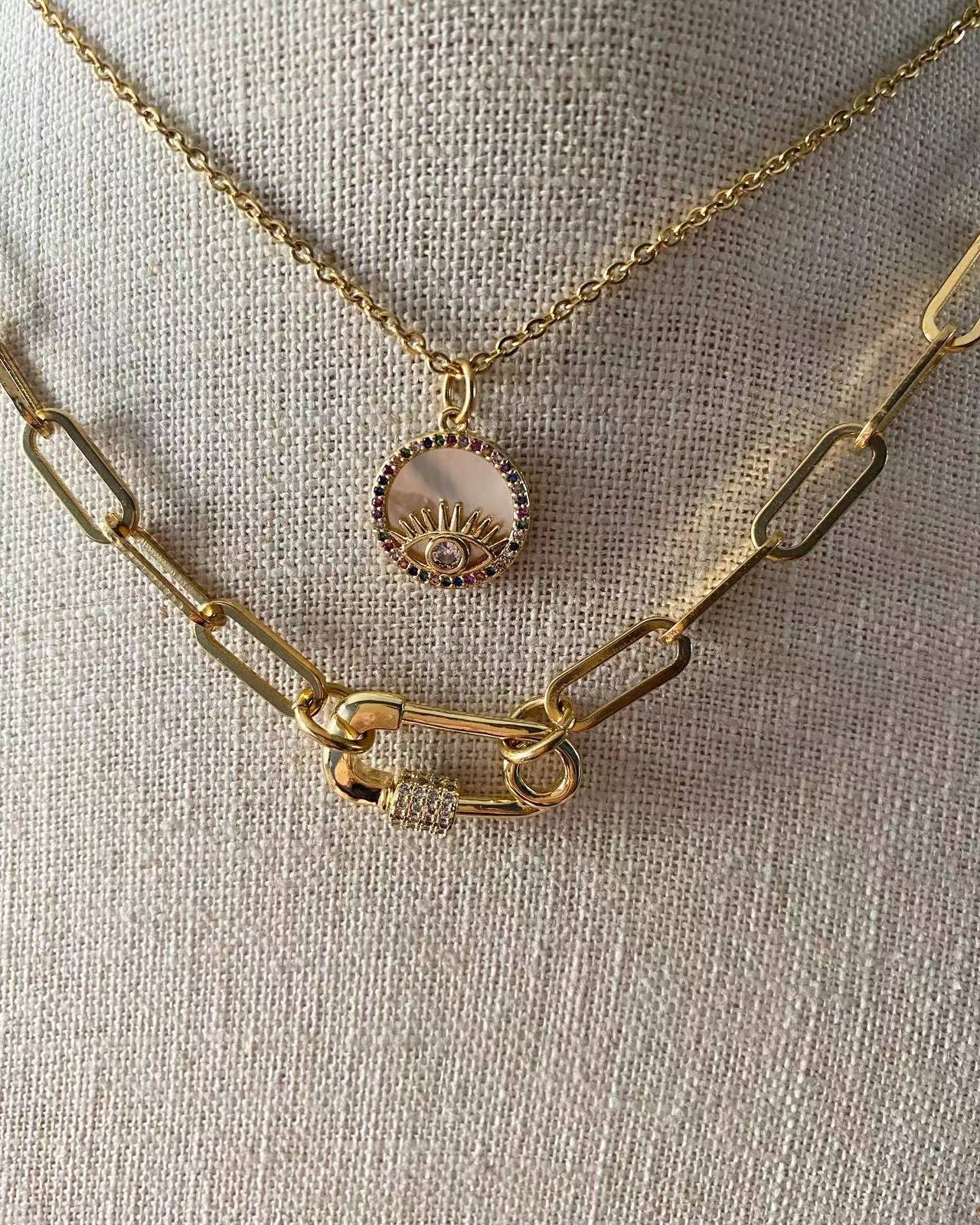 Evil Eye + Safety Pin Set Necklace