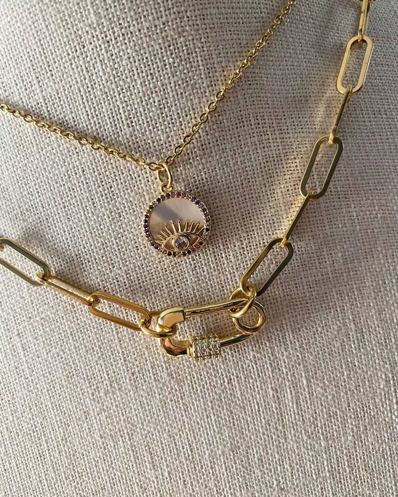 Evil Eye + Safety Pin Set Necklace