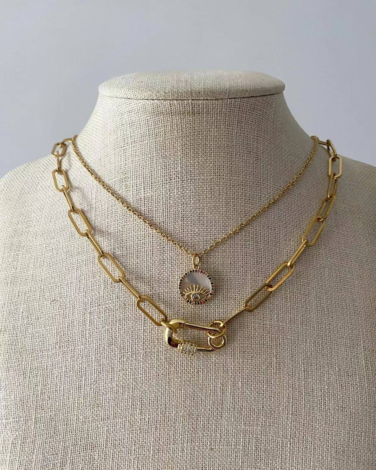 Evil Eye + Safety Pin Set Necklace