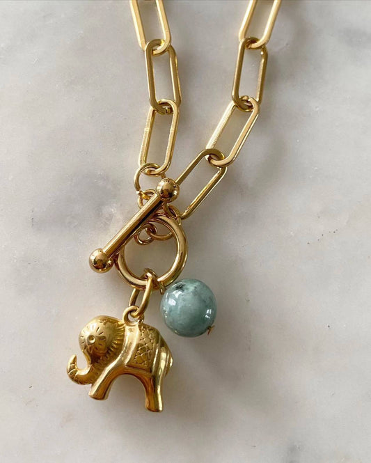 Elephant Necklace with Jade