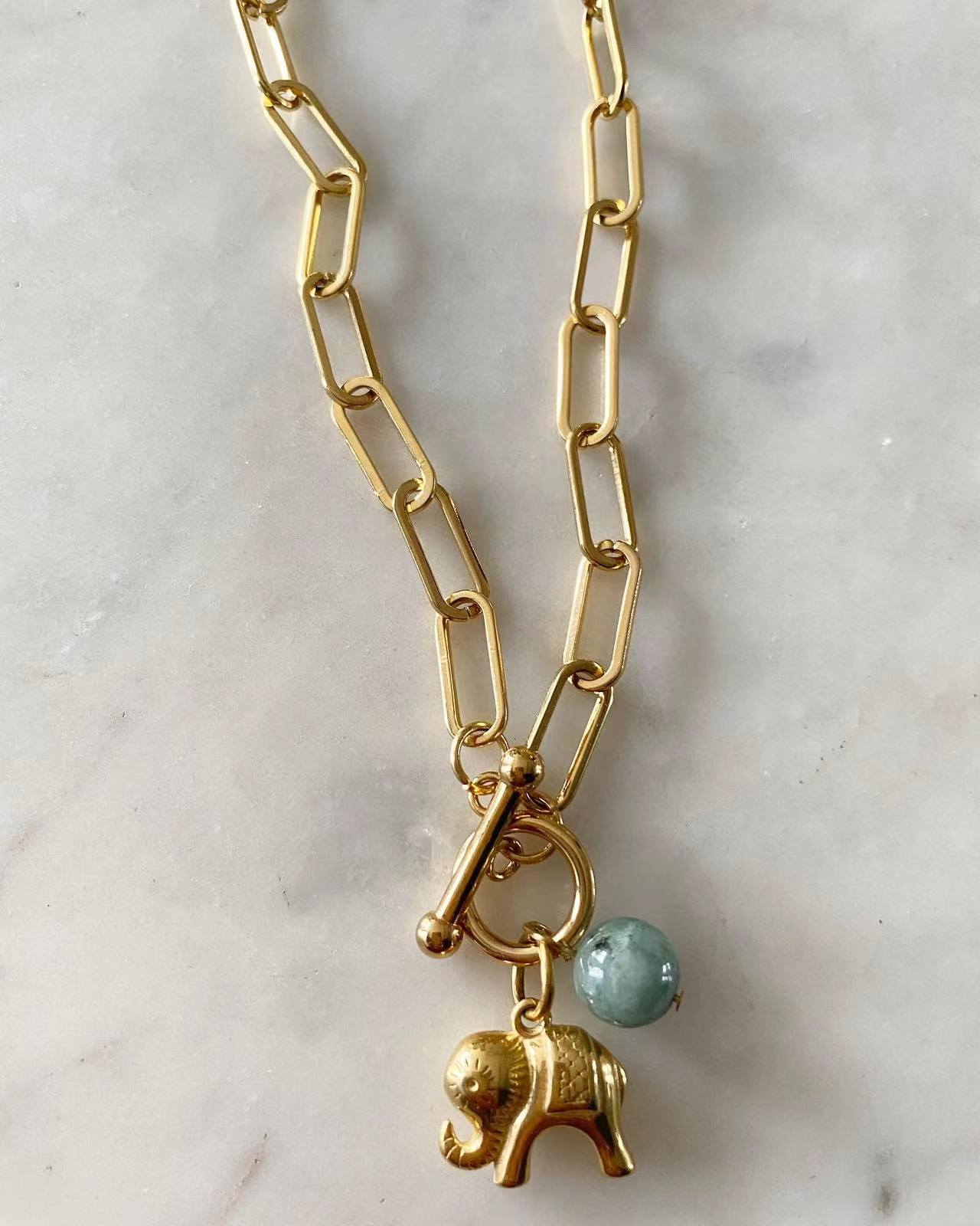 Elephant Necklace with Jade