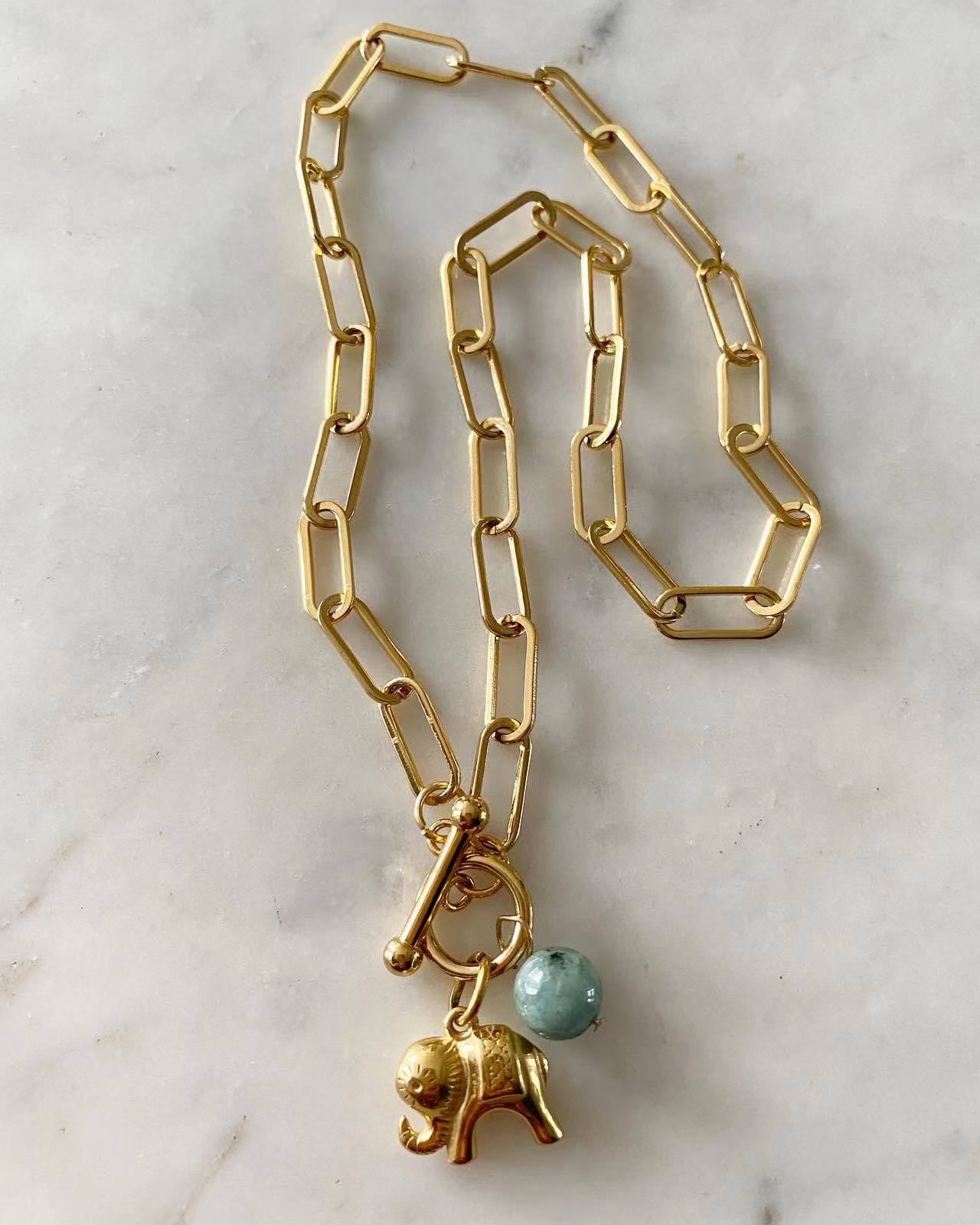 Elephant Necklace with Jade