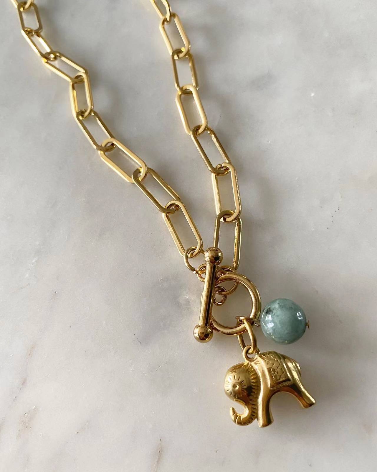 Elephant Necklace with Jade