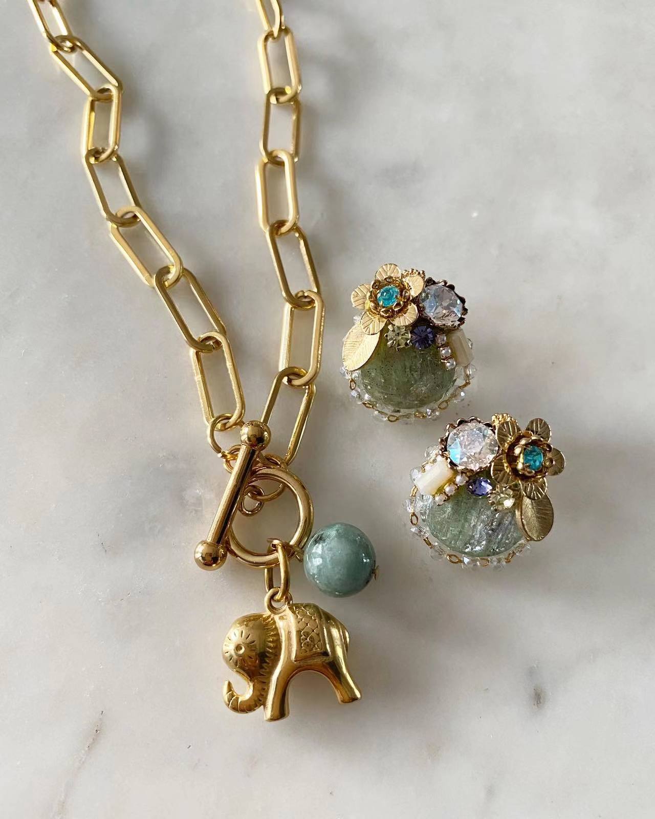 Elephant Necklace with Jade