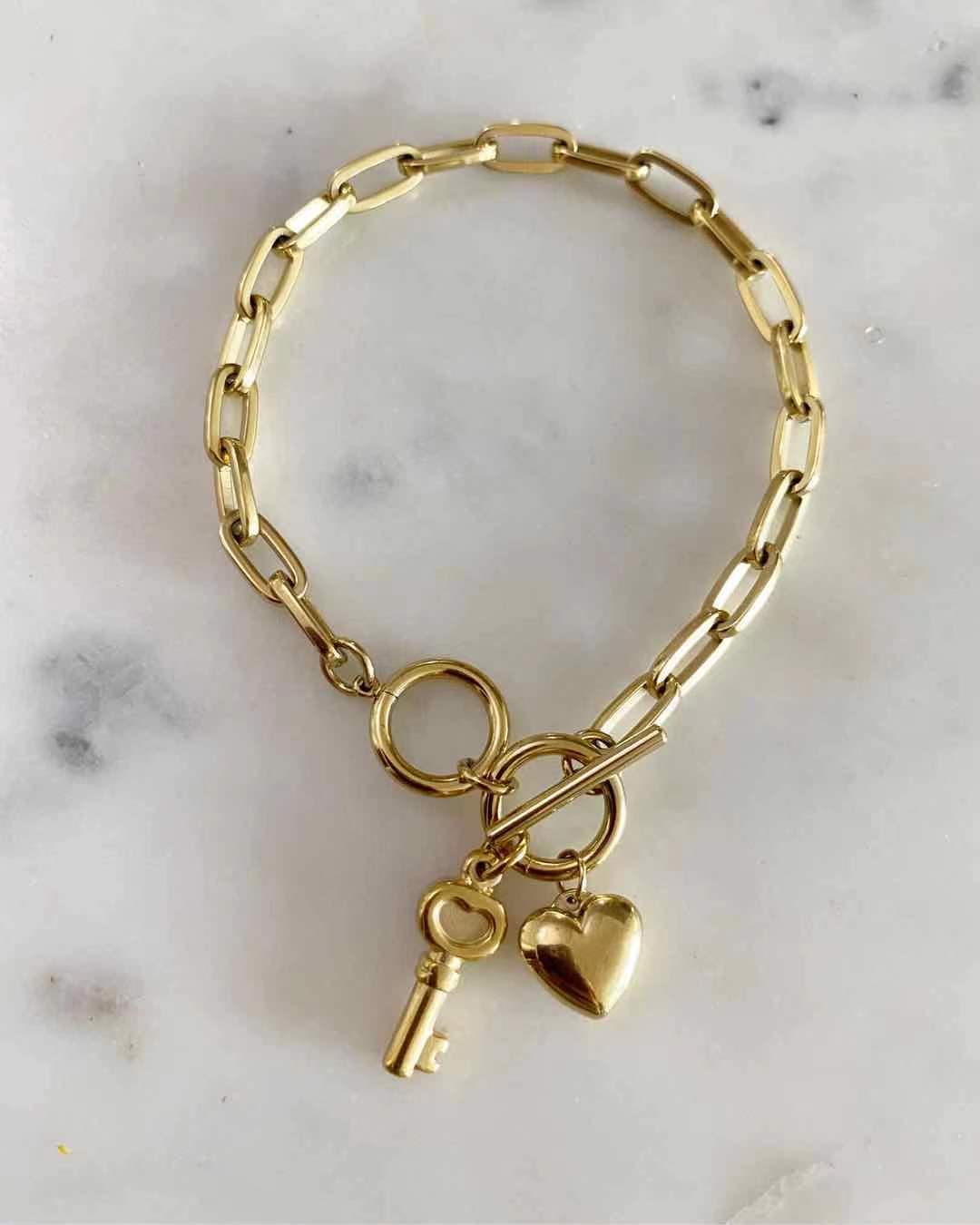 Ariana Toggle Heart and Key Bracelet
