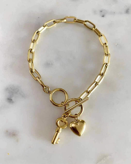 Ariana Toggle Heart and Key Bracelet