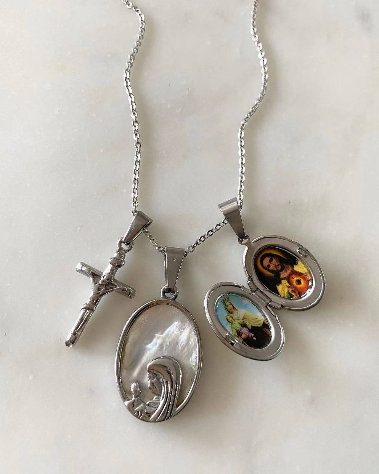 Silver Cross • Lourdes • Scapular Locket