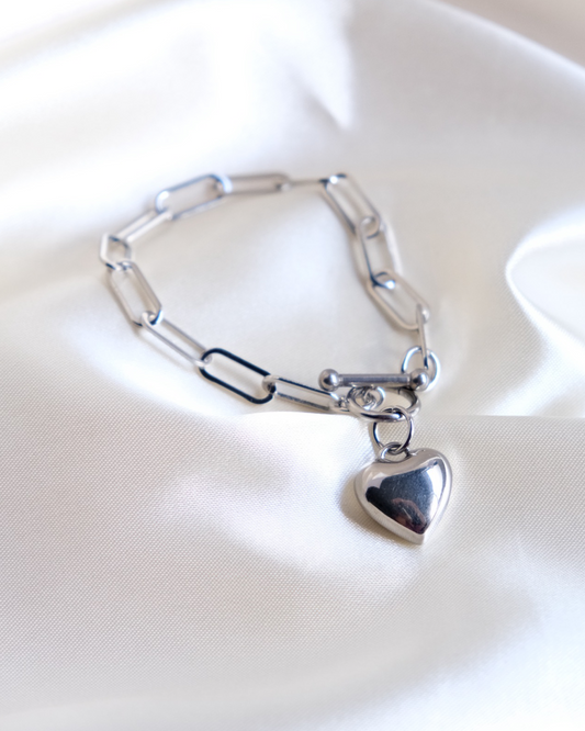 Small Puff Heart Silver Bracelet