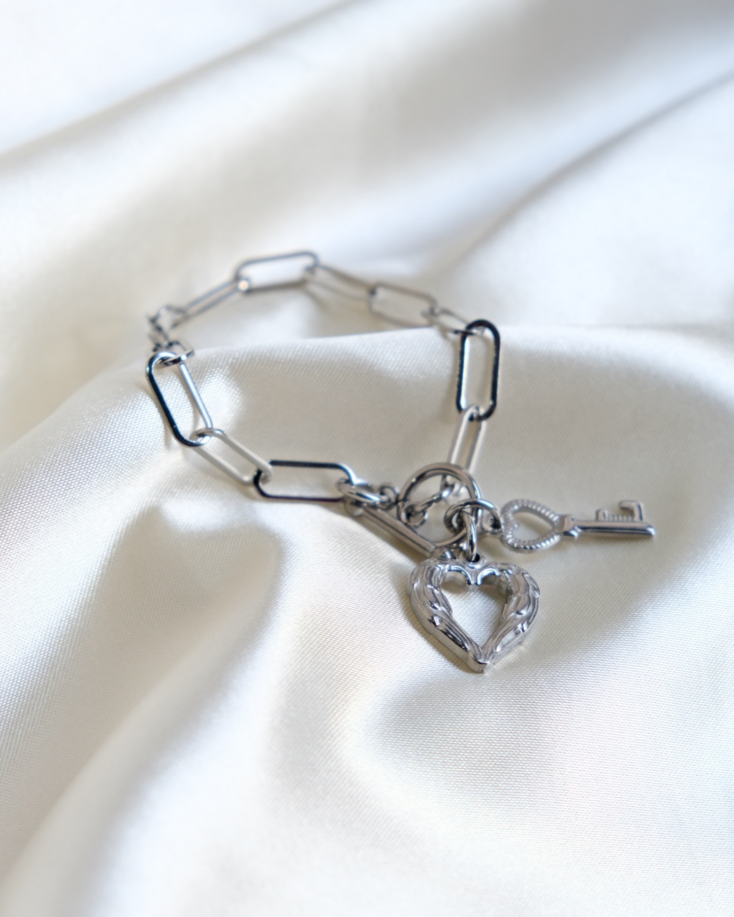 Silver Heart & Key Bracelet