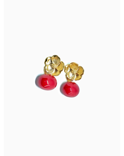 Aria Earrings Red Pearl