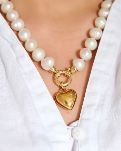 Big Freshwater Pearl Necklace with Puff Heart