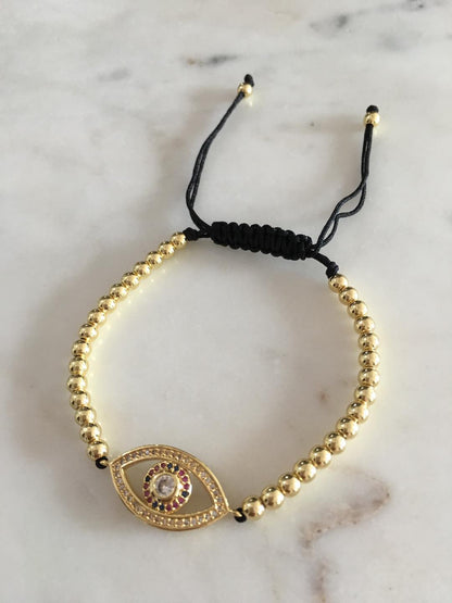 Harper gold bead evil eye multicolored bracelet