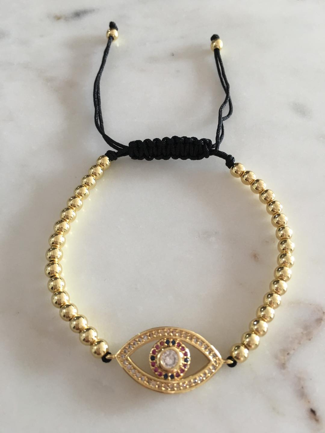 Harper gold bead evil eye multicolored bracelet