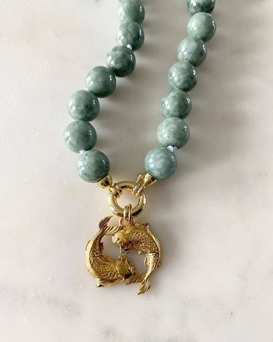 Double Koi Fish Jade Necklace