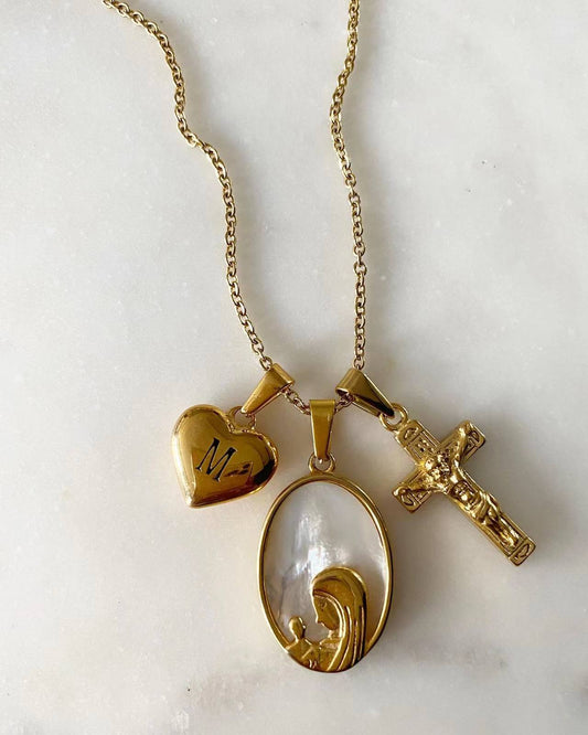 Heart Letter • Lourdes • Crucifix Necklace