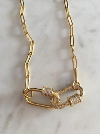 Callie Double Oval Lock Chain-link Necklace