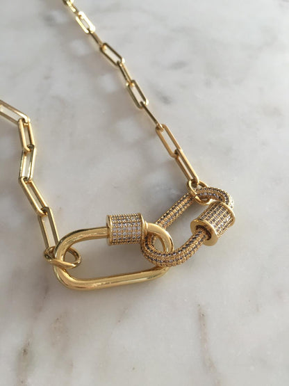 Callie Double Oval Lock Chain-link Necklace