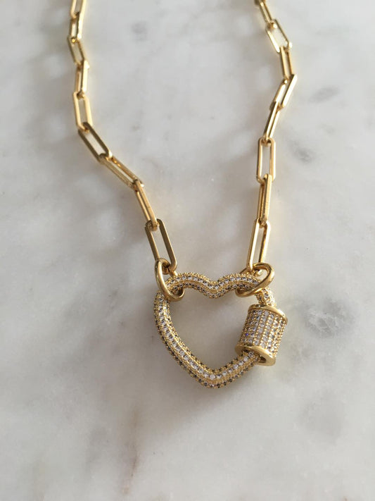 Sydney Studded Heart Lock Chain-link Necklace