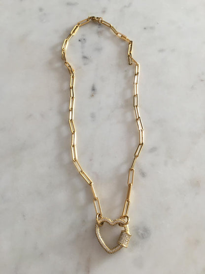 Sydney Studded Heart Lock Chain-link Necklace