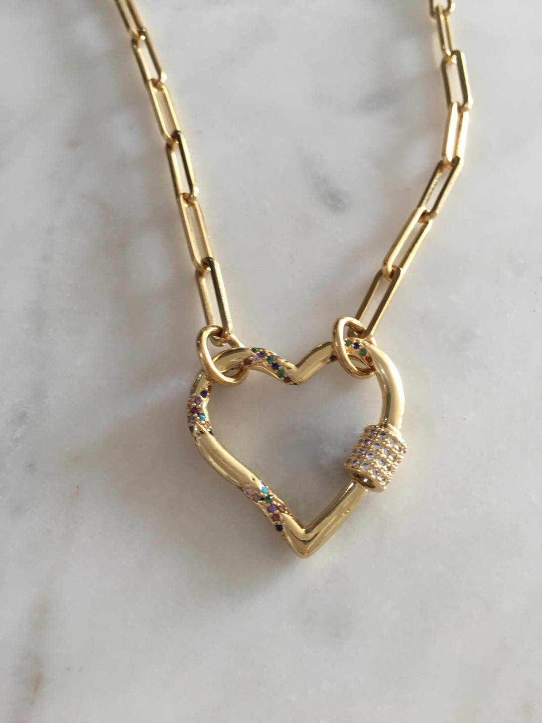 18K Gold Open Heart Carabiner Necklace