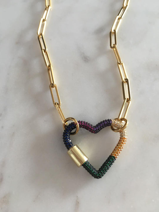 Haven Colored Heart lock Chain-link Necklace