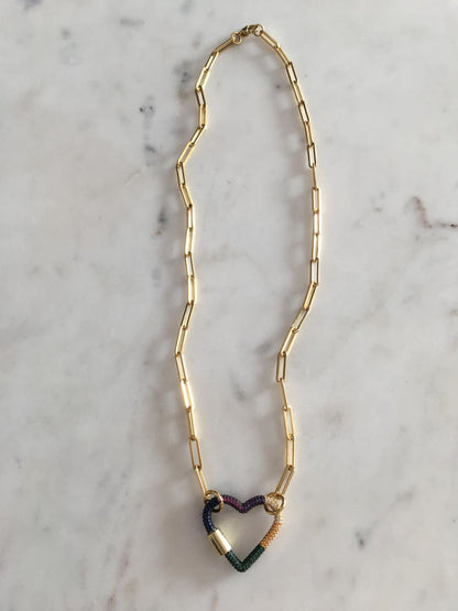 Haven Colored Heart lock Chain-link Necklace