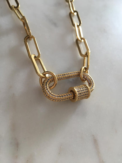 Large Studded Oval Lock Chain-link necklace