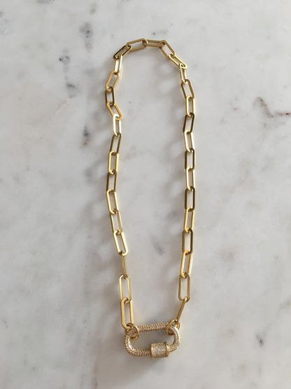 Large Studded Oval Lock Chain-link necklace