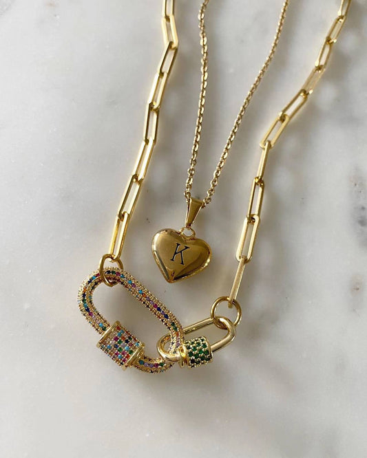 Alphabet Heart + Double Oval Lock Set Necklace