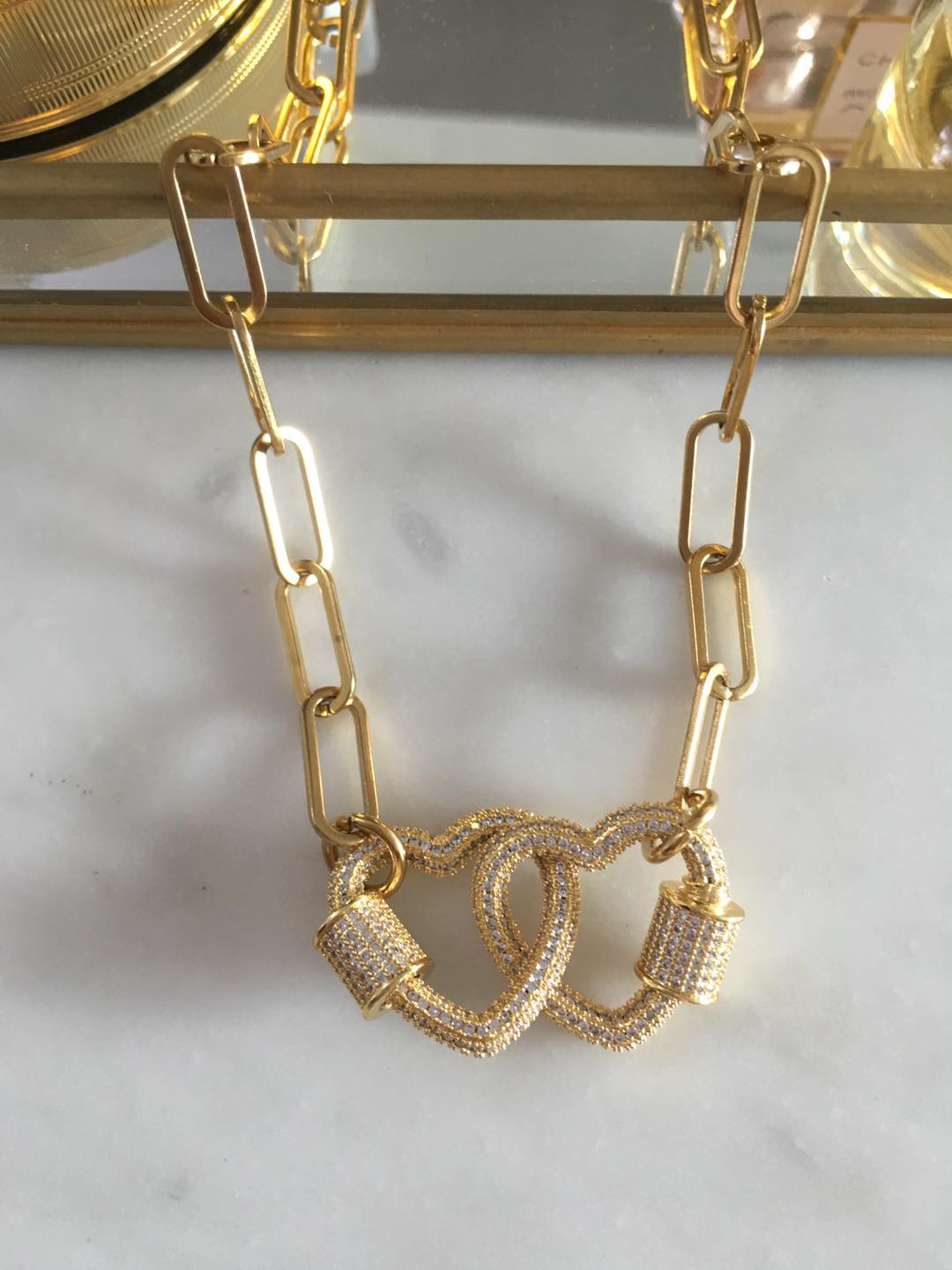 Shiloh chain with double heart lock zircon