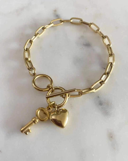 Ariana Toggle Heart and Key Bracelet