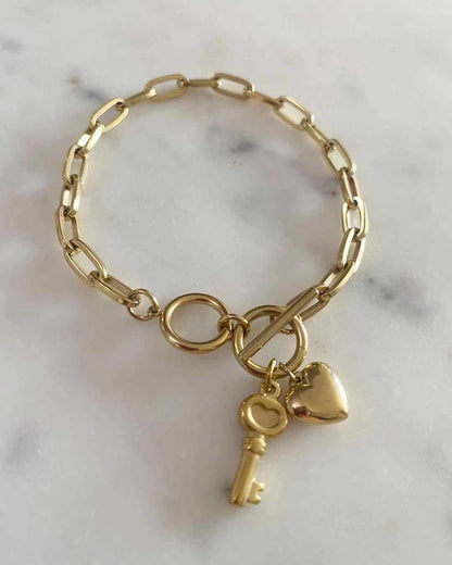 Ariana Toggle Heart and Key Bracelet
