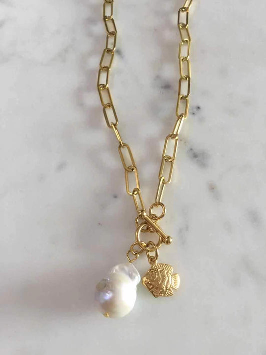 Fish + Baroque pearl necklace