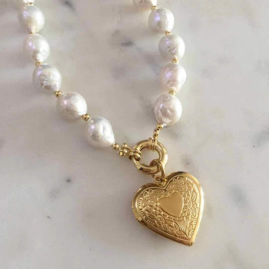 Heart Locket Baroque Pearl Necklace