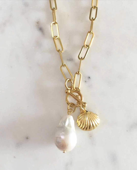 Sea Shell + Baroque Pearl Necklace